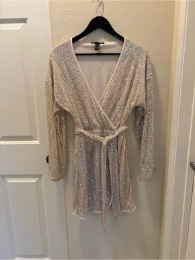 long sleeve sequin dresses forever 21 Forever 21 Sequin Long-Sleeve Mini Dress Silver